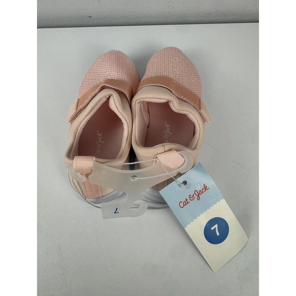Cat & Jack Austen Pink Glitter Mesh Slip On Sneakers Toddler Girls Size 7 NEW
